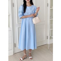 코지 벌룬소매 펀칭 레이스 포인트 플레어 주름 롱원피스