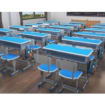 옛날학교책상 책상의자세트 학교 학원 초등 공부상, 그린 2인