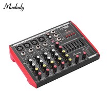 Muslady 48V 팬텀 파워 블루투스 연결 MP3 기능 미국 규정 100-240V를 가진 D6 작은 6 채널 믹서 7 밴드 이퀄라이저, 검정