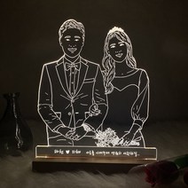 LED 아크릴 인물 드로잉 무드등 결혼 기념일 신혼부부 집들이 커플 수면등 주문제작 특별한 웨딩 선물, L사이즈-직사각형(+9000원), 기본컷팅, 3명(+5000원)