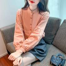 봄 차이나 수술 블라우스 블라우스 벌룬 소매 얇은 상의 양기녀