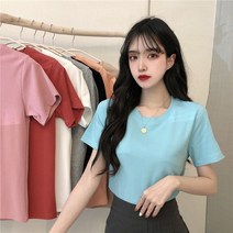올봄 저고리 여성 디자인 센스 미니멀 기본 베이직 라운드 터틀넥 블라우스 반팔 티셔츠 트렌드