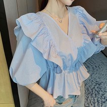 주디앤 여성 팔렛 프릴 퍼프 반팔 블라우스