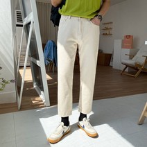 [S-2XL] 기획 빅사이즈 크롭 레귤러핏 세미와이드 9부 크림진 아이보리 데님 팬츠