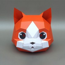 3d 입체 종이접기 색종이 세트 만들기 다면체 종이접기 zk30 종이 마스크 패션 동물 및 게임 롤 플레잉 의상 diy 수제 종이 모델 마스크 크리스마스 할로윈 파티 선물, 주황색 귀여운 고양이