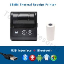 네임스티커 기계 미니 열전사 프린터 58mm 2 인치 무선 USB 영수증 청구서 iOS 안드로이드 모바일 컴퓨터 PC 티켓 종이, 표준 프린터 BK_EU 플러그