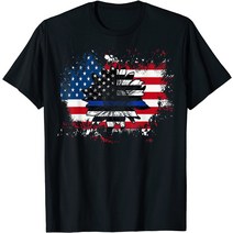 브랜드없음 해바라기 미국 국기 7월 4일 빈티지 USA 경찰 티셔츠