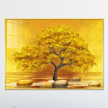 아트블루 돈 들어오는 황금 나무 금나무 금전수 그림 풍수 인테리어 액자, 2번 황금나무_C_돌_호수 [금배경]