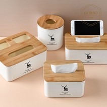 고르소 우드 플라스틱 두루마리 각티슈 사각 휴지케이스, 화이트