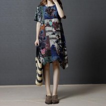 G69810/프린팅 루즈핏 면마반팔원피스/박스원피스