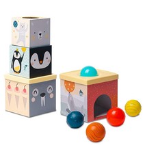 Taf Toys 유아용 물체 영구 볼 드롭 스태커 강하고 내구성이 뛰어난 판지 상자 및 플라스틱 커버로 제작 터미 타임용 완벽한 발달 매끄럽고 삐걱거리는 질감의 공 2개 포