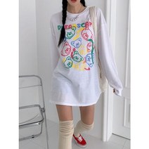 곰돌이 프린팅 루즈 오버 핏 빅사이즈 맨투맨 긴팔 롱 티 3컬러