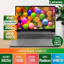 레노버 아이디어패드 SLIM3 17ABA R7 / 라이젠7-5825U / 인강용 온라인수업 주식 업무용 학생 가성비 노트북, WIN10 Pro, 16GB, 1TB, 라이젠7, Arctic Grey