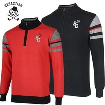 [세바스찬골프] 울혼방 소매 배색 라인 남성 반집업 긴팔 니트/골프웨어_101166, 100, SD9KTJ792 레드