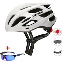 [CARBULL] TT 렌즈 및 선 바이저 사이클링 안전 헬멧 여성 및 남성용 미등 야간 라이딩 자전거 레이싱 안전 헬멧, (55-61CM), white C