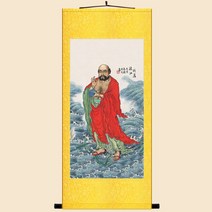 현관에걸면좋은 돈들어오는 달마 스님 대사 도사 그림 사무실 개업 선물 절 집들이 건강, A.황금색 표구 + 두루마리 +금함
