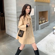DH 새로운 프랑스어 스타일 햅번 스타일 활 캐시미어 짧은 코트 가을 겨울 모직 여성 코트