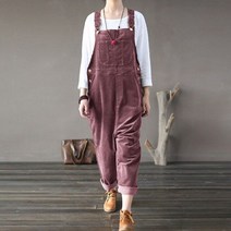 멜빵바지 여성용 코듀로이 점프수트 빈티지 루즈 스트랩 얇은 바지 대형 사이즈 와이드 레그 롬퍼 헐렁한 행잉 가랑이 포켓 오버롤 봄