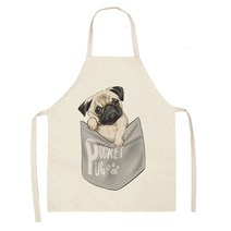 귀여운 강아지 Pug 인쇄 코튼 린넨 민소매 앞치마 주방 앞치마 여성 홈 요리 킹 허리 턱받이 Pinafore Delantales, 15