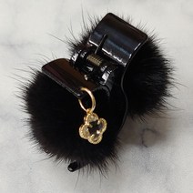 SUNNYDAY 리얼 밍크 퍼 악어 헤어집게핀/ 반머리 반묶음 한묶음 블랙 고급 백화점 헤어핀 머리핀 큐빅 포인트 딸랑이 첨가 K8