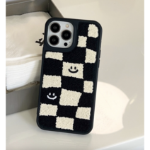 아이폰14프로 뽀글이 케이스 스마일 체크 니트 털 체크보드 패브릭 젤리케이스 MP