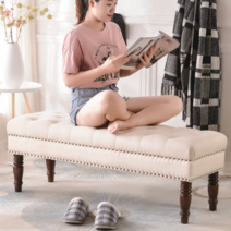 긴벤치의자 웨딩샵 신부대기실 옷가게 현관 롱스툴, 크기100x40x45cm밝은갈색면과린넨