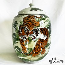 달빚도자 [여주도자기_흙도예] 백자 호랑이 20kg 쌀독 쌀항아리+뚜껑포함(통항아리형)