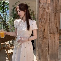 새로운 중국 스타일 국가 스타일 여성 여름 2023 새로운 흰색 꽃 수정 청삼 차 브레이크 프렌치 드레스