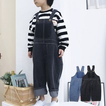 아동 덧댐 패치 데님 워싱 멜빵바지