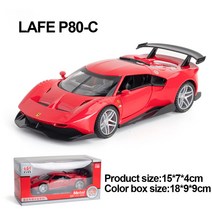1/32 LAFE P80-C 슈퍼 스포츠카 모델 다이 캐스트 합금 장난감 자동차와 함께 뒤로 사운드 라이트 3 문 Opend 차량 완구 어린이를위한, 붉은 상자