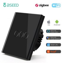IOT스위치 자동 스위치 bseed tuya 스마트 지그비 123gang wifi 벽 터치 무선 조명 google smart life alexa app no ​​neutral, 3갱 블랙, 나는 표준