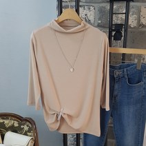 상상그이상 여성용 국내제작 반목 폴라 7부 티셔츠 부드러운 체온유지 레이온 보풀없는 고급소재 신축성좋은 여성스런 무지 이너티셔츠 페미닌한 자켓안에 입기좋은 사계절 티셔츠