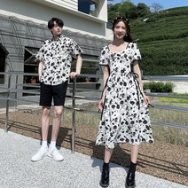 빅 플라워 롱 원피스 여름 커플티 웨딩 촬영 커플룩 사복 신혼여행 바캉스룩