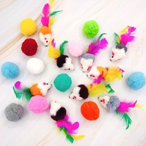 용용펫 직경4cm 왕털공 10개 + 깃털 토끼털 쥐돌이 10개 장난감 세트(색상 랜덤 발송), 10개 왕털공+10개 쥐돌이