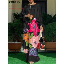 휴양지 원피스 키작녀 우아한 드레스 여성 파티 2022 VONDA 긴 소매 새틴 보헤미안 휴일 여름 Sundress 캐주얼 솔리드 Vestido 가운