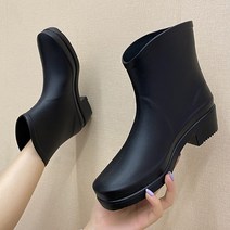 유블리 여성 PVC 미디움 레인 부츠 힐 장화 쎄임