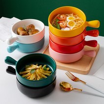 손잡이 앞접시 도자기 오븐 파스타볼 라면 밥그릇 T40, T40-그레이