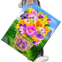 FASEN 액자 보석십자수 캔버스형 DIY 키트 40 x 50 cm, 1세트, FAN63.산뜻한 꽃송이3