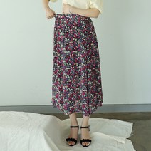 마이너스2인치 여성용 2컬러 포인트 플라워 허리뒷밴딩 샤랄라 롱 스커트