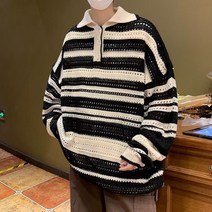 아메리칸 빈티지 컬러 터틀넥 니트 골프 셔츠 남여 펀칭 긴팔 스트라이프 상의 트렌드