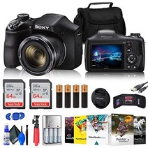 sony cyber-shot dsc-h300 디지털 카메라(블랙)(dsch300b) + 2 x 64gb 메모리 카드 + 카드 리더기 + 코렐 포토 소프트웨어 + 케이스 + 플렉스