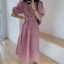 파티드레스 세련된 한국 스타일 핑크 복숭아 하트 프린트 허리 포옹 레이스 업 슬리밍 드레스