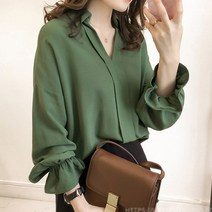 쉬블림로브 브이넥 나팔 소매 루즈핏 긴팔 블라우스_0846