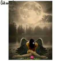 십자수 5 기도 날개 그림 전체 자수 모자이크 크로스 스티치 키트 라인석 장식 보석, 라운드 20x25cm