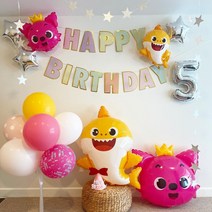 (파티셔스) 아기상어 생일파티 풍선 세트 스틱풍선 캐릭터 500일 세돌 두돌 네돌 생일상, 200, 포함