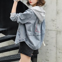 아이엠몽 여성 캐주얼 후드 데님 청 집업 자켓 아우터 삐약