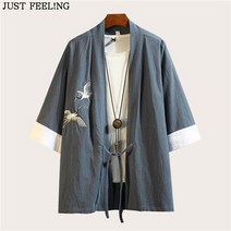 JUST FEEL!NG 반팔 개량한복 빅사이즈 박시핏 남성용 가디건 남방 캐릭터 자수 심플 패션 무술복