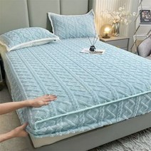 패밀리 침대 패드 센스맘 라지킹 이부자리 매트리스 커버 보호대 탄성 장착 시트 1 개 200x220 플란넬 겨울 두꺼운 따뜻한 침구 더블, 블루-1pc 침대보_120x200cm