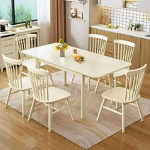 크림 테이블 풀 세트 6인용 의자 접이식 패밀리 식탁, G 옵션 이미지 참조