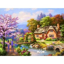 지산 DIY 보석십자수 (캔버스형) 50x40cm, AD05 아름다운 호수정원